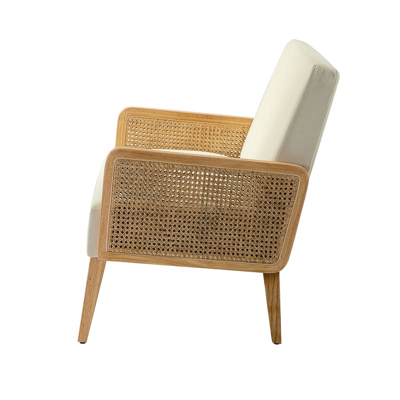 Sybil 43" Contemporary Solid Wood Upholstered Handcrafted Loveseat with Rattan Arms by HULALA HOME