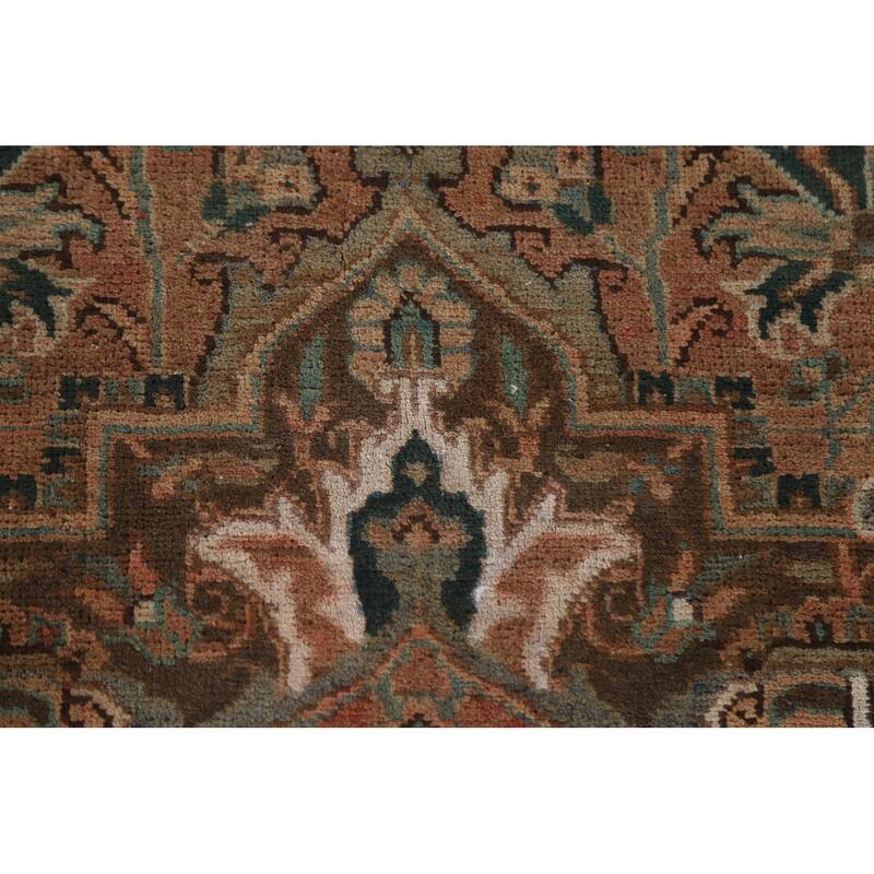 Hand Knotted Oriental 100% Wool Carpet Traditional Floral Oranges & Rust Heriz Area Rug - 9' 9'' X 6' 6''