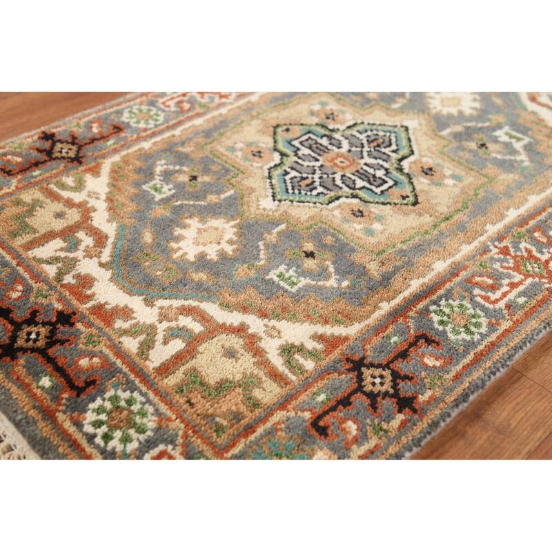 Grey Heriz-Serapi Indian Accent Rug Hand-Knotted Wool Carpet - 2'0"x 3'0"