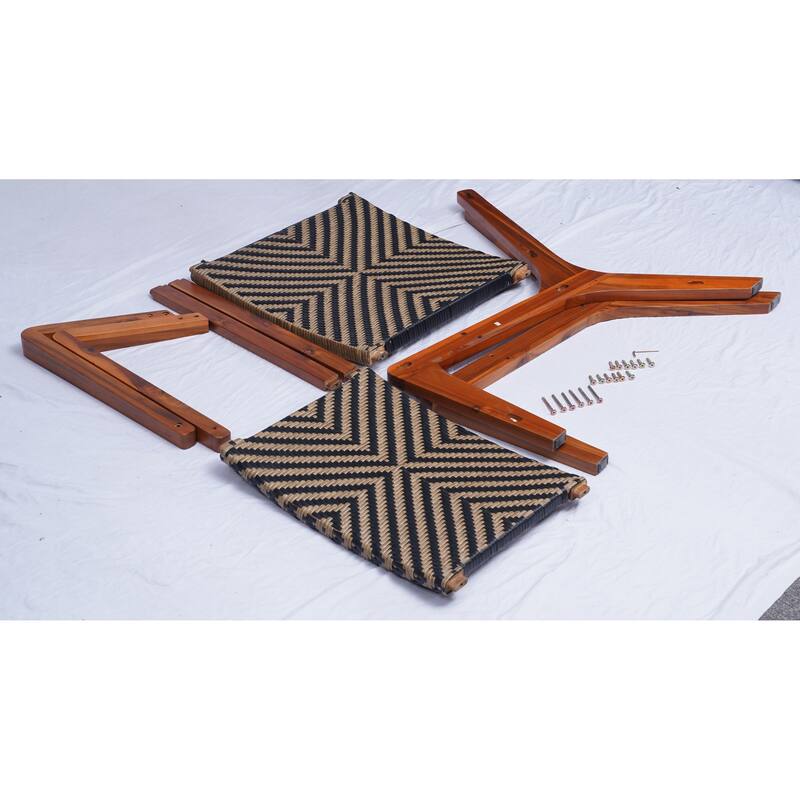 M4H Sevilla Outdoor Wicker Wooden Lounge Chair Set with Ottoman - 9' x 12' - Dark Brown