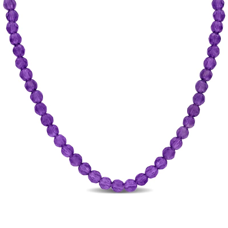 Miadora 15ct TGW Fancy-Cut Amethyst Facetted Bead Necklace in Sterling Silver-17+2 in.