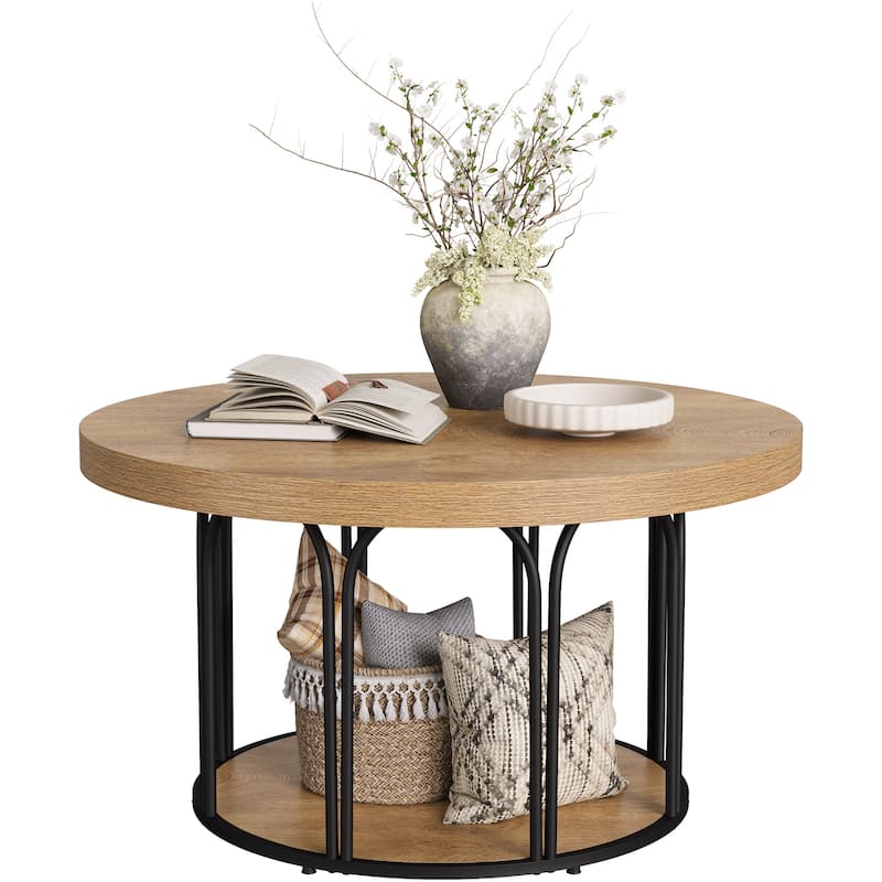 Round Coffee Table, Center Table with Open Storage, Living Room Home Decor Accent Tea Table