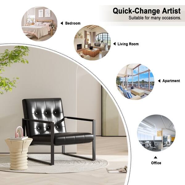 Mid-Century Modern Accent Chair – Faux Leather Lounge Armchair With Cushion