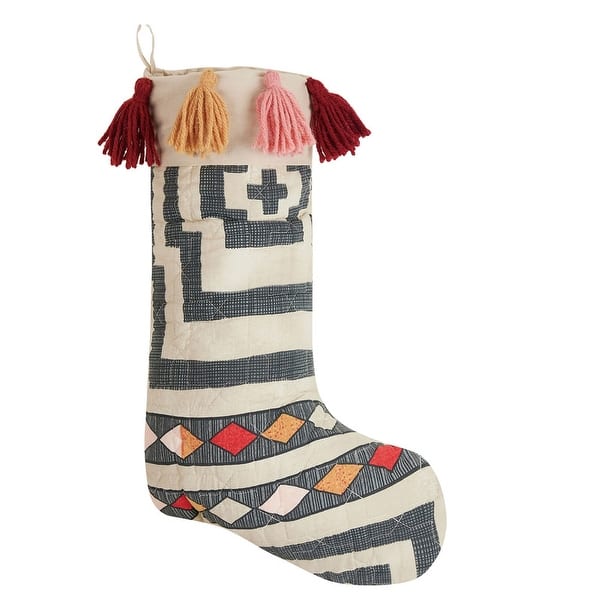 slide 1 of 1, Hypnotic Quilted Stocking with Tassels - 12x20"