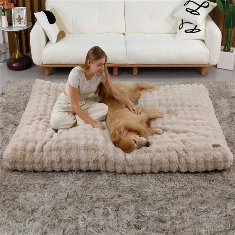 Washable Dog Bed Comfy Fluffy Kennel Pad Anti-Slip Pet Sleeping Mat Dogs Pillow