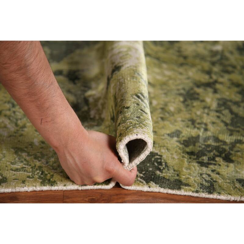 Green Modern Indian Abstract Rug Hand-Knotted Wool Carpet - 4'8"x 6'6"