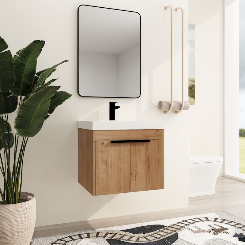 Malwee 24" Floating Bathroom Vanity, Modern Wall Mounted Bathroom Vanity with Resin Top and Soft Close Door
