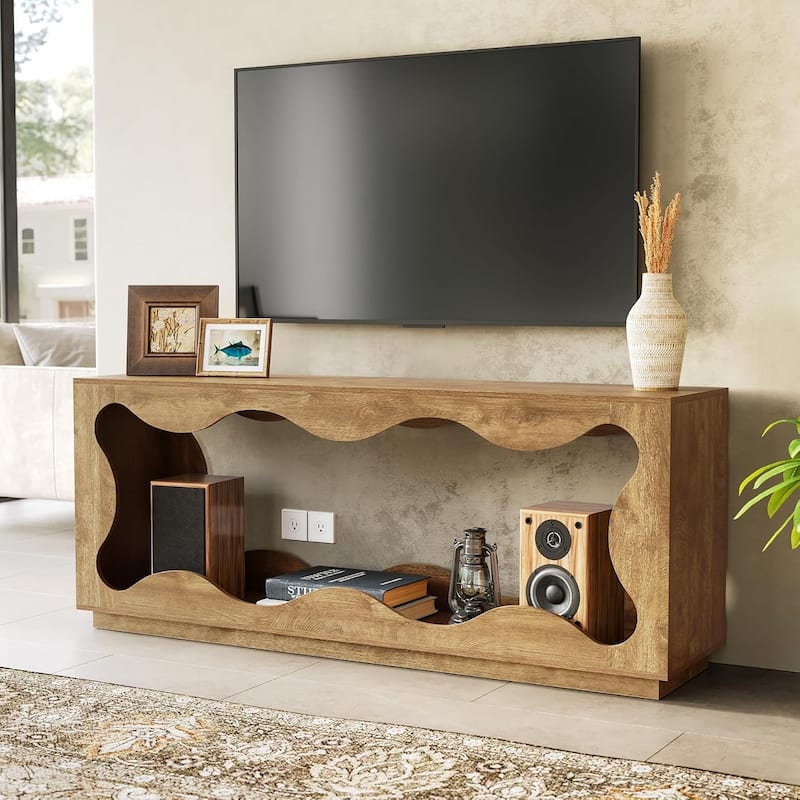 63 Inch TV Stand for 55/60/65-inch TVs, Entertainment Center with Storage - Light Brown