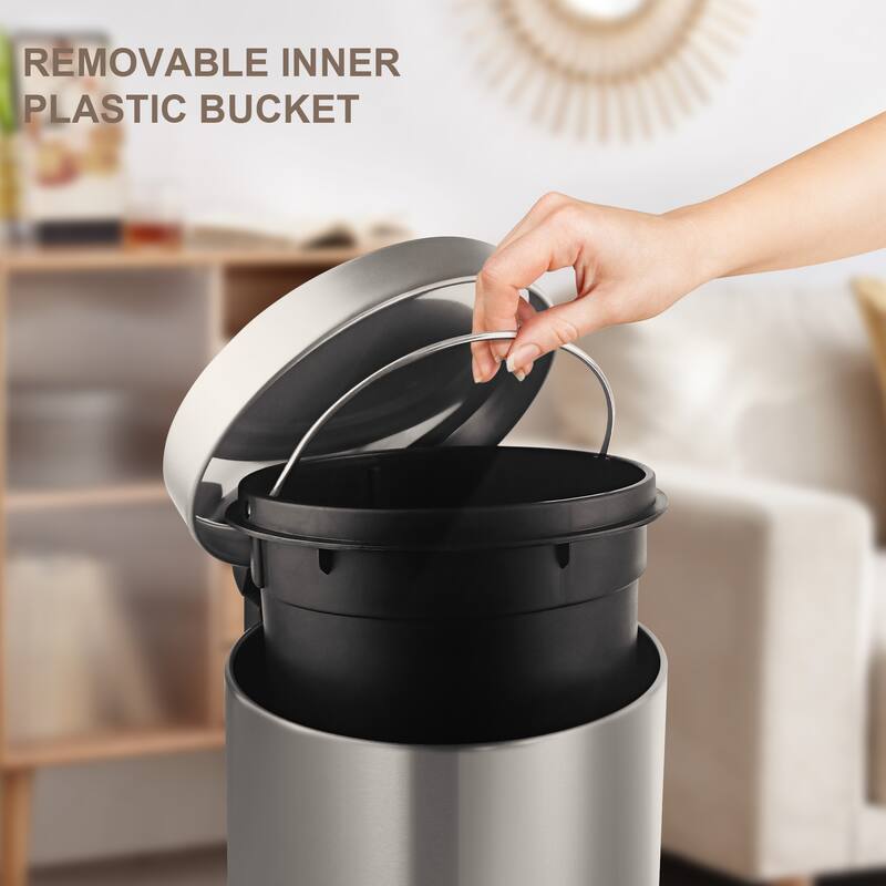 Innovaze 1.32 Gal./3 Liter Stainless Steel Round Step-on Trash Can for Bathroom and Office