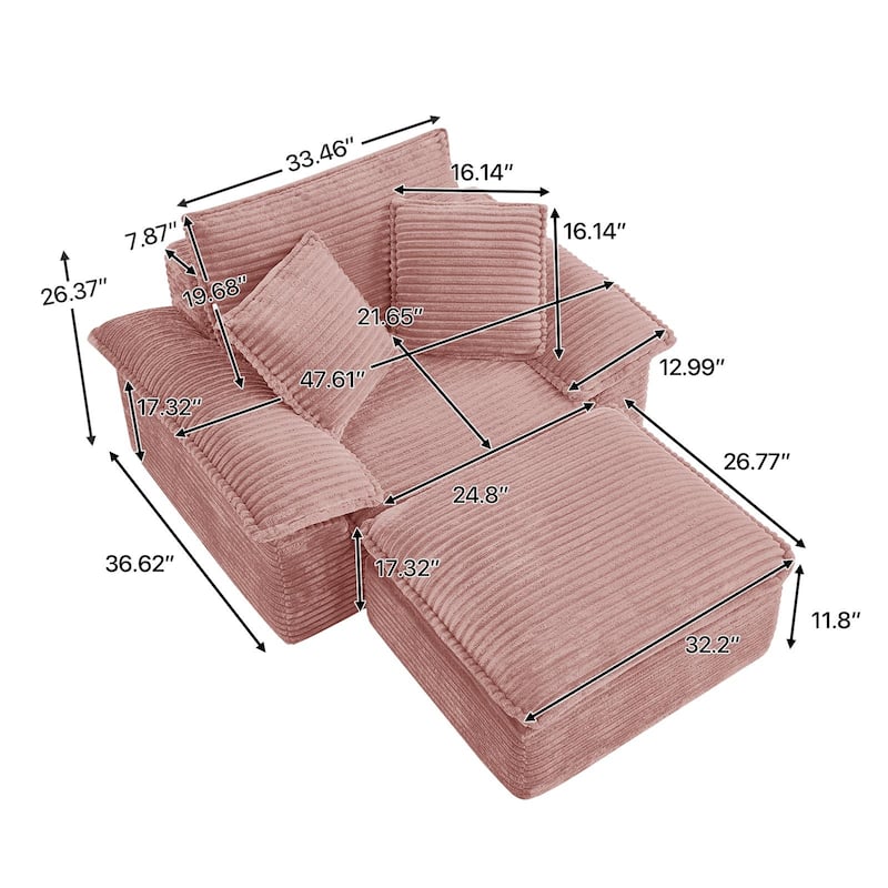 Rossetta Modern Modular Luxurious Corduroy-Fleece Fabric Double-Layer Cushion Design Deep Seat Sofa with 1 Ottoman