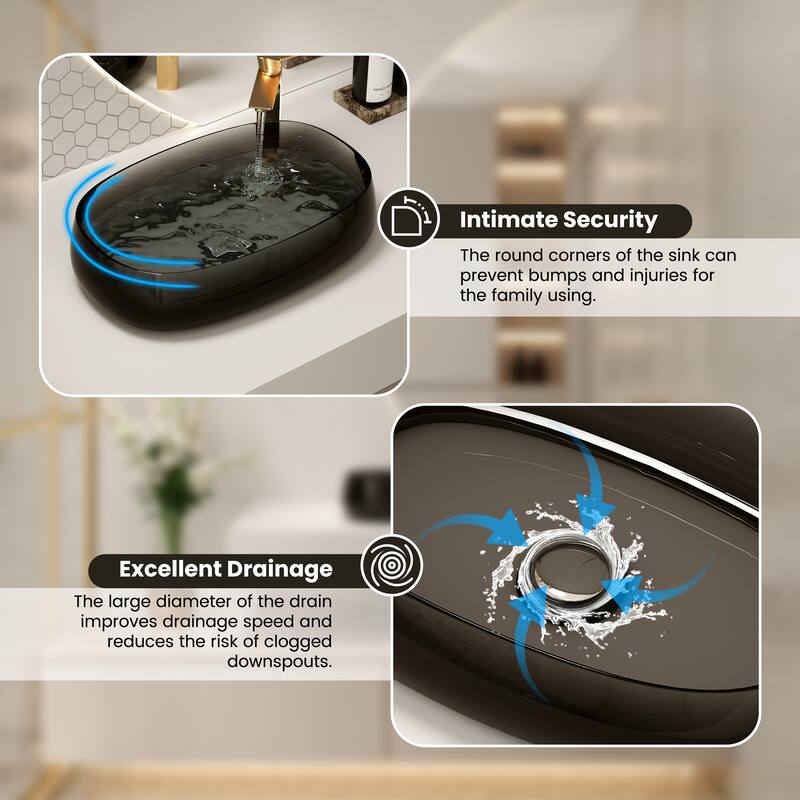 Transparent Resin Vessel Bathroom Sink Included Pop-up Drain and Drain Hose, Modern Above Counter Wash Basin with Center Drain