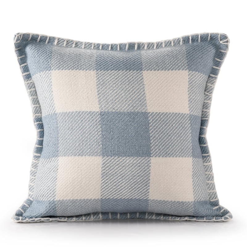Hand Woven Plaid Square Outdoor Patio Throw Pillow - 20" - Blue and White