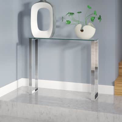 Gem Modern Tempered Glass & Stainless Steel Console Table (3 Size Options)