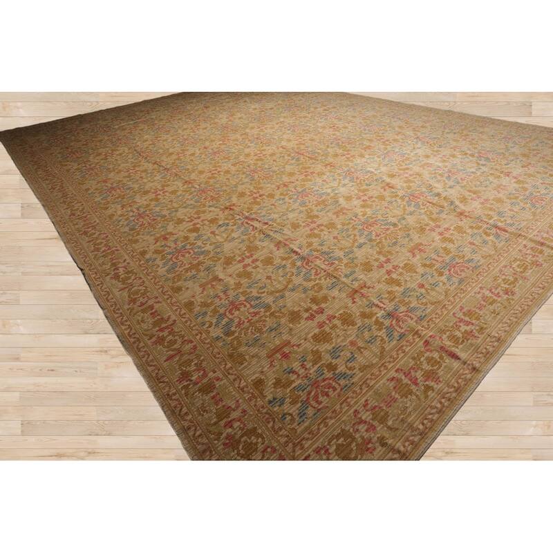 Hand Knotted Beige, Blue 100% Wool Transitional Oriental Area Rug - 14' 6'' x 19' 10''