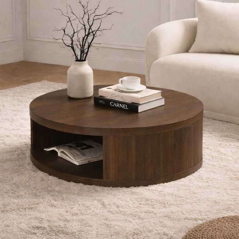 Manhattan Comfort Alure 36" Round Coffee Table - Walnut
