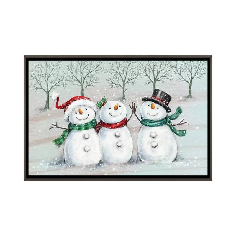 iCanvas "Three Snowmen II A" by MAKIKO Framed - Charcoal - 18x26
