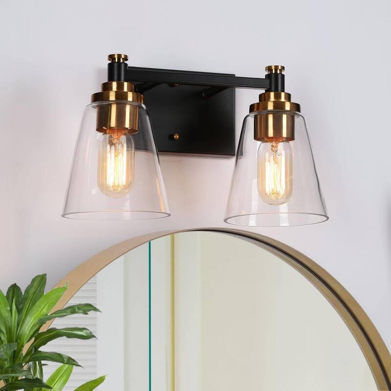 2/3/4-Light Modern Black Gold Bathroom Vanity Lights Glass Wall Sconces