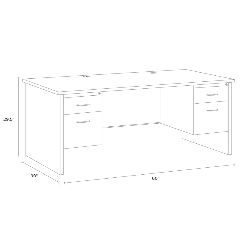 Hirsh Executive Office Modular Double Pedestal File Office Desk, 30" D x 60" W, Black / Walnut