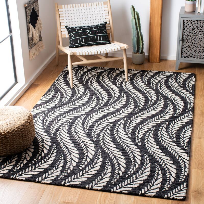 SAFAVIEH Handmade Micro-Loop Maele Modern Wool Rug - 4' x 6' - Charcoal/Ivory