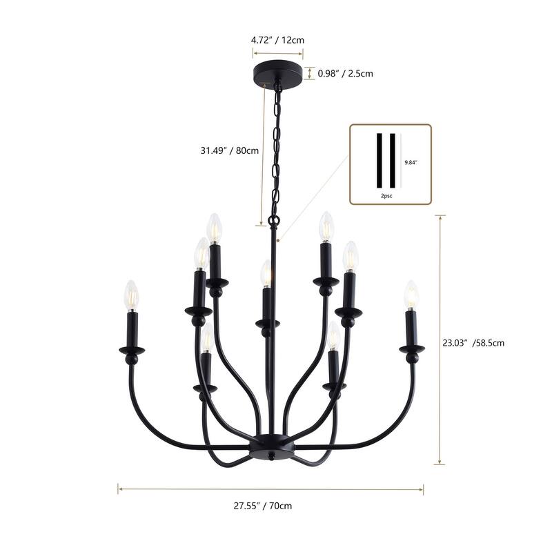 Modern Candle Style 9-Light Chandelier Fixture For Living Room Dining Room