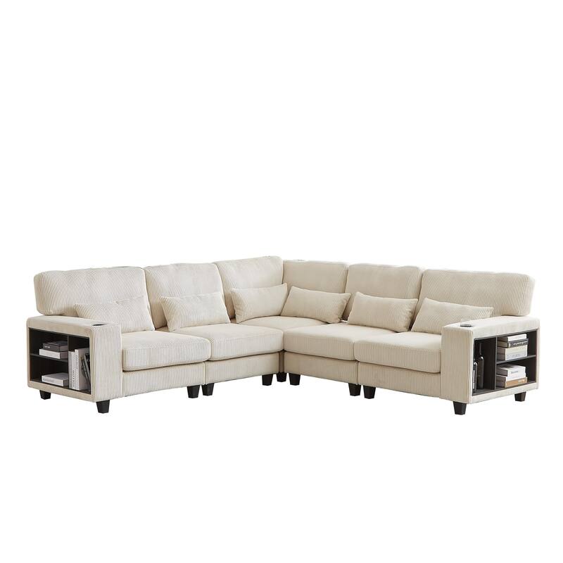 102.75" Corduroy L-Shaped Modular Sectional Sofa with Storage