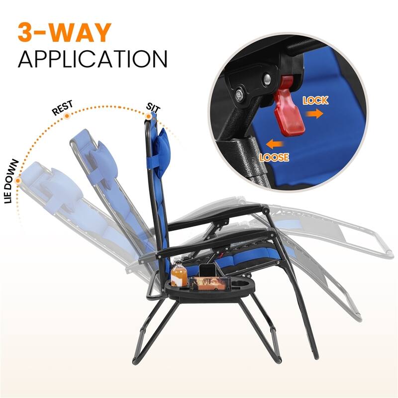 Yaheetech 2pcs 29in Padded Outdoor Zero Gravity Chair Patio Lounge Camping Chair with Armrests and Pillow