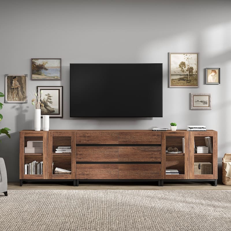 3 in 1 TV Stand for TVs up to 120 inches, Modern TV Console with Glass Doors and 6 Drawers for Living Room, Bedroom