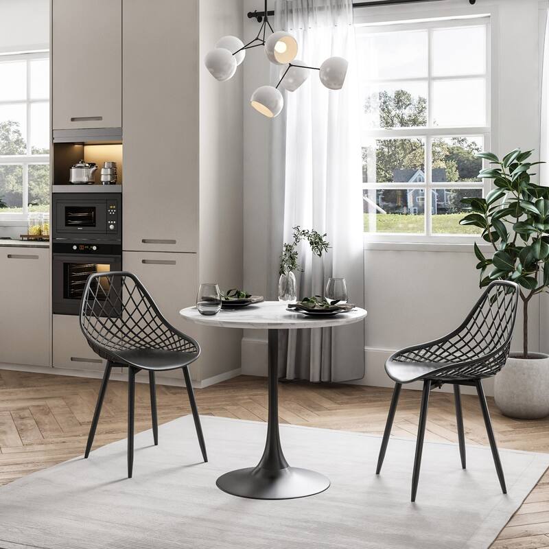 Kurv Mid-Century Modern 3-Piece Cafe Dining Set - Cream