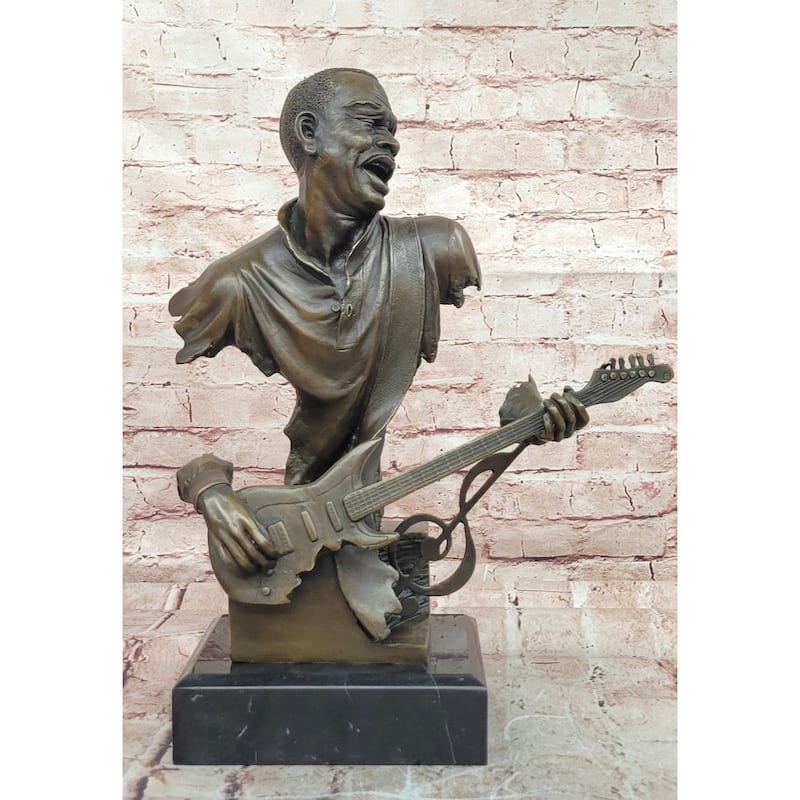 Black Guitarist Musician Bronze Bust Statue Sculpture Figure Original Art 17 Inches X 12 Inches