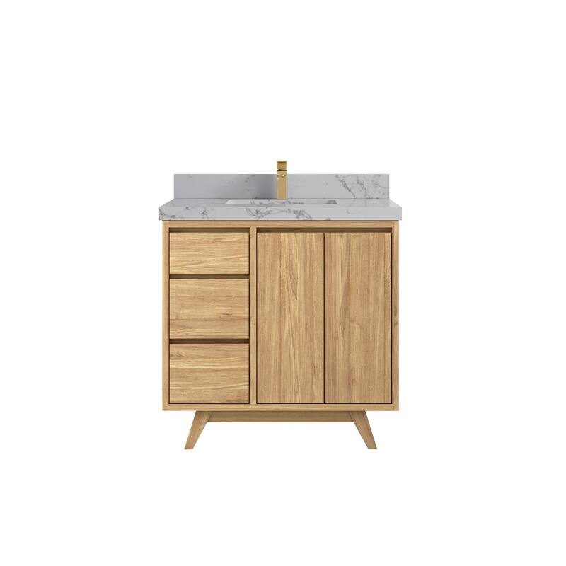 Willow Collections 36 in. W x 22 in. D Madison Teak Center Sink Bathroom Vanity with Countertop