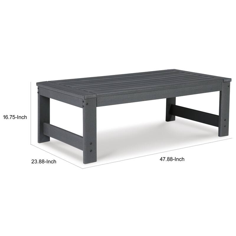 Wigo 48 Inch Outdoor Coffee Table, Slatted Top, Modern Style, Charcoal Gray