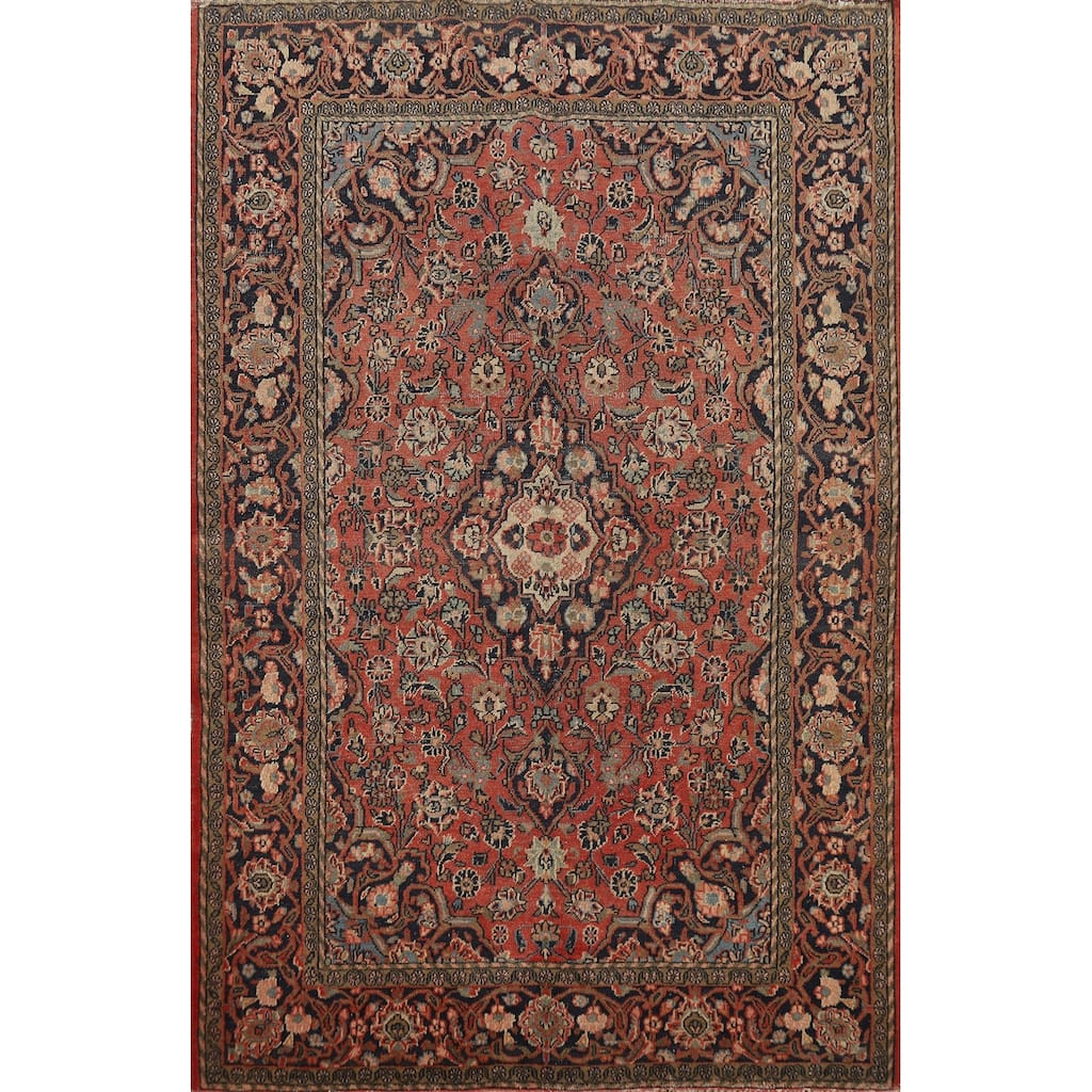 Hand Knotted Oriental 100% Wool Carpet Traditional Floral Oranges & Rust Kashan Area Rug - 6' 5'' X 4' 4''