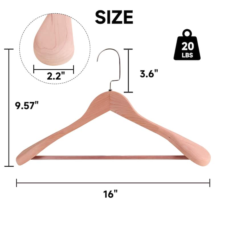 BP4U Premium Wide Shoulder Wooden Suit Hangers, 16-Inch Heavy-Duty Solid Wood Coat Hangers for Women's Clothes