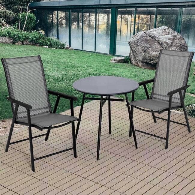 Set of 2 Outdoor Patio Folding Chairs with Comfortable Ergonomic Armrests - 27" x 23" x 37" (D x W x H)