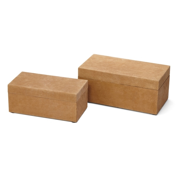 IMAX Home 75172-2 Sienna Suede Leather Boxes - Set of 2 - Brown