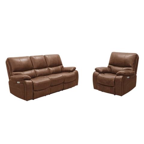 Abbyson Browning Top Grain Leather Power Sofa and Recliner Set with USB Ports