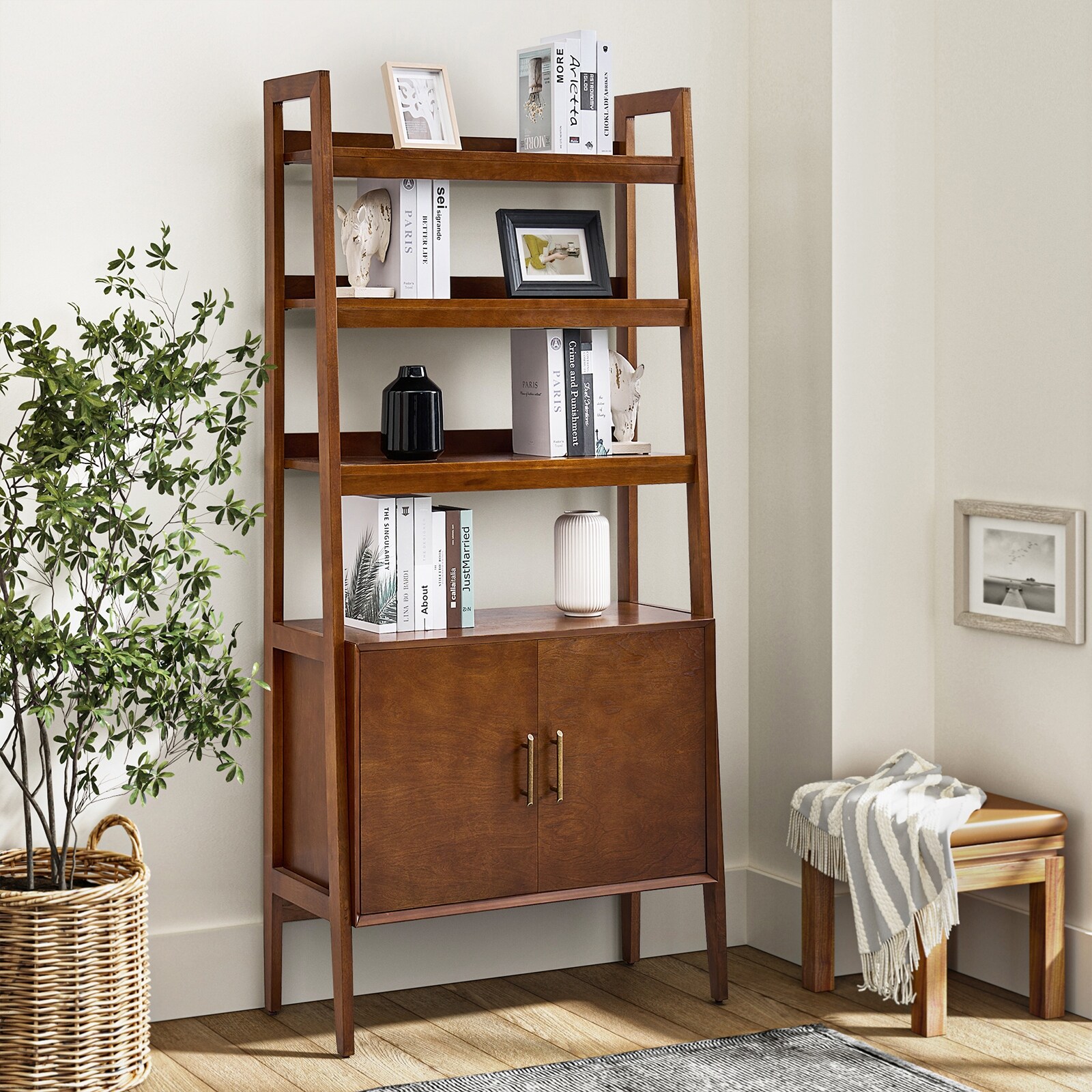 Augusto Mid-Century Modern Ladder Bookcase | HULALA HOME