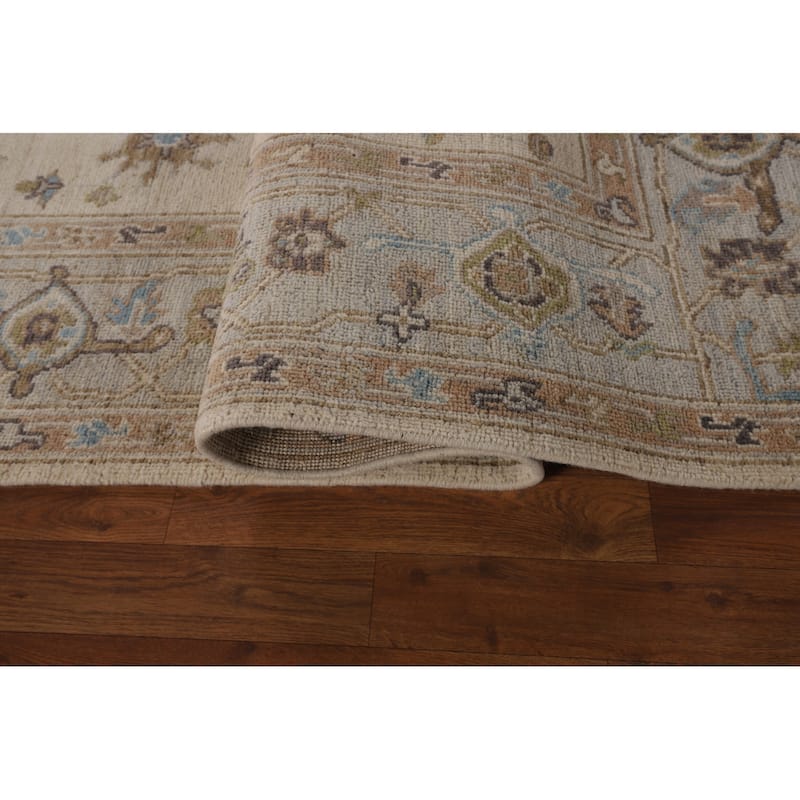 Vegetable Dye Oushak Turkish Area Rug Handmade Beige Wool Carpet - 6'3"x 8'11"