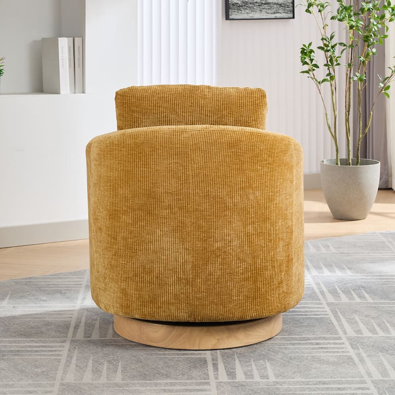 Mustard 30.3" Chenille Swivel Barrel Chair