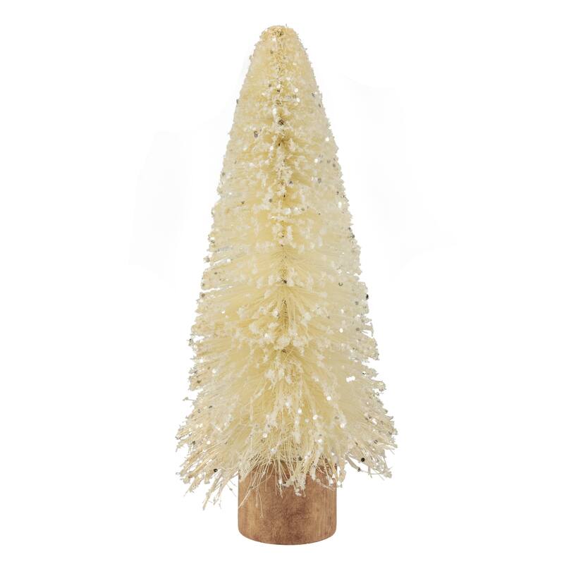 Glittered Sisal Christmas Tree with Wooden Base Decoration - 8.75" - Cream