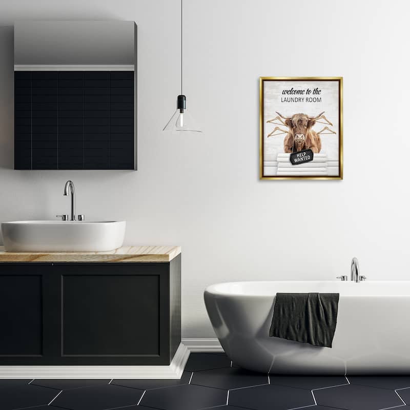 Stupell Welcome Laundry Room Cattle Framed Floater Canvas Wall Art Design By Lettered and Lined