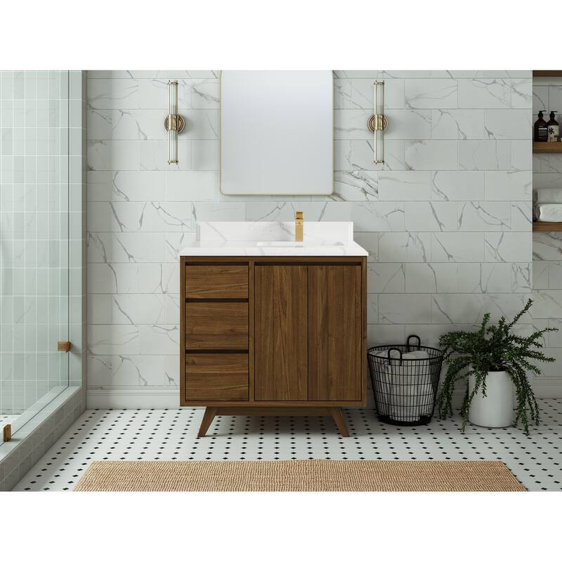 Willow Collections 36 in. W x 22 in. Madison Teak Single Right Offset Sink Bathroom Vanity with Countertop