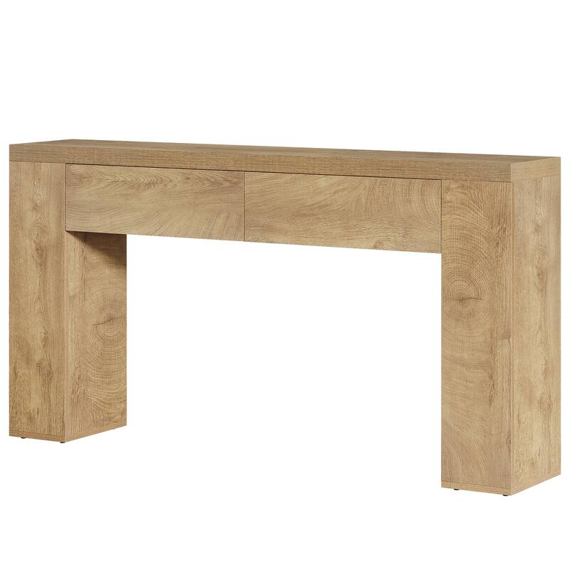 63-Inch Wooden Console Table with 2 Hidden Drawers, Sofa Table for Living Room, Hallway, Entrance, Foyer