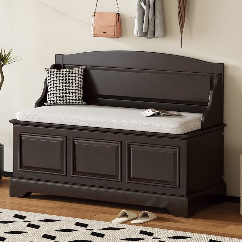 Shoe Storage Bench with Soft-Close Devices, Hidden Storage and Cushion - Espresso