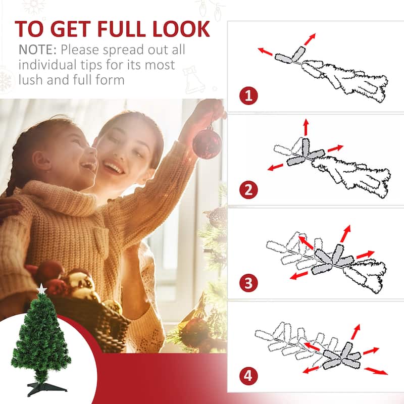 HOMCOM 2.5 ft. Douglas Fir Prelit Small Christmas Tree with Lights, Artificial Little Christmas Tree with Stand
