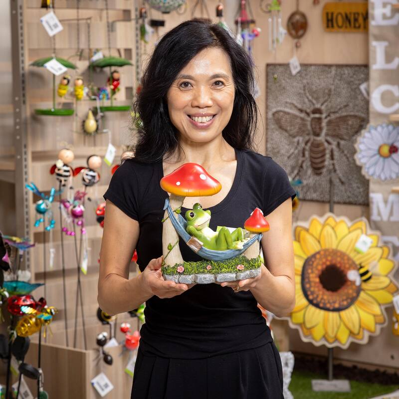 8" Resin Relaxing Frog in Hammock Statue