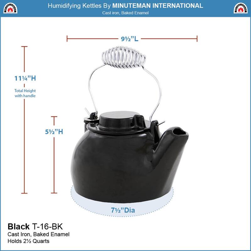 Minuteman International Enameled Humidifying Kettle, 9.25 Inch Tall, Black