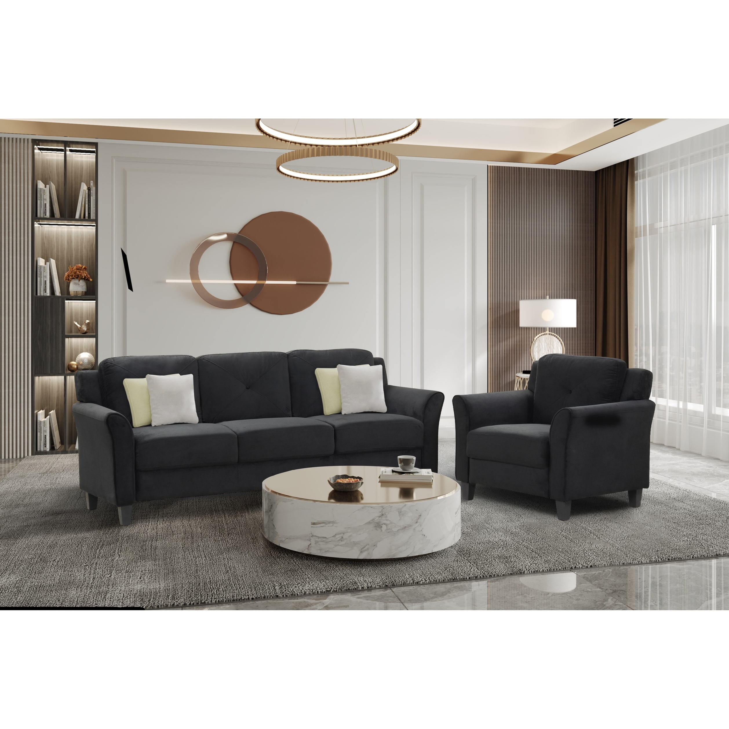 2 Piece Fabric Upholstered 3 Seater Sofa and Sofa Chair Bed Bath