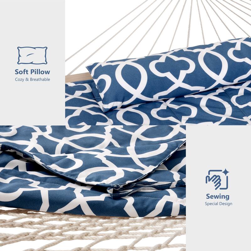 Rope Hammock with 13.5ft Wooden Stand and Removable Pad