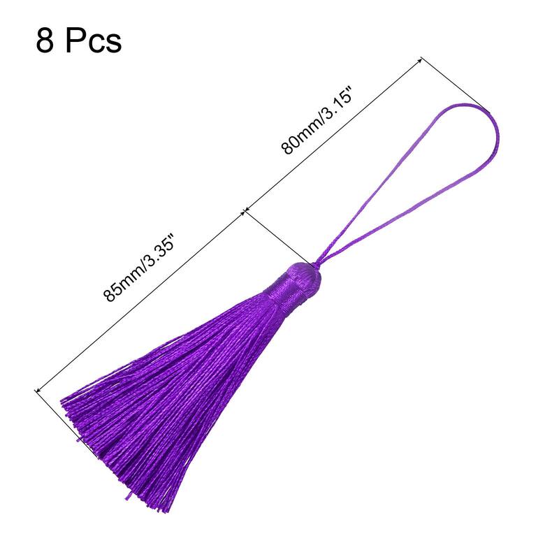 6.5" Silky Bookmark Tassels with Loop for DIY Craft Accessory, 8Pcs - Purple